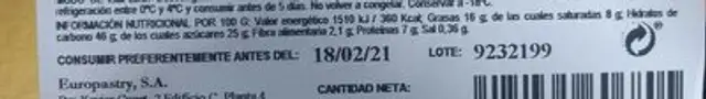 Tarta carré versailles nutrition facts table