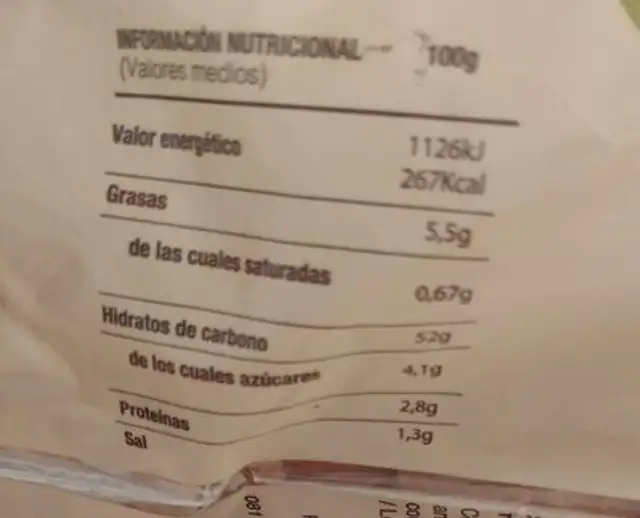 Salud nutrition facts table