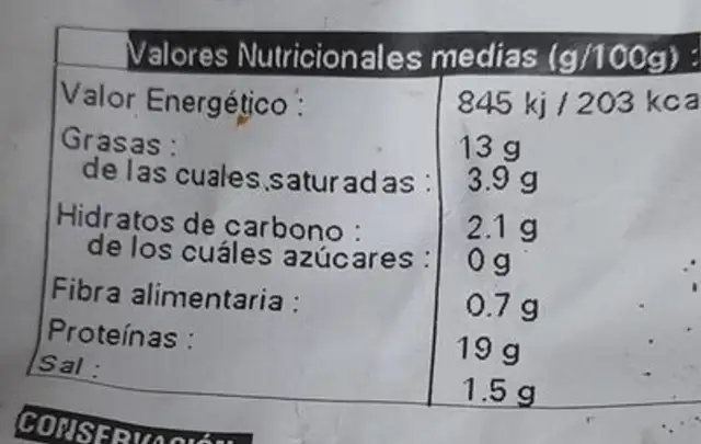 Altas de pollo barbacoa nutrition facts table