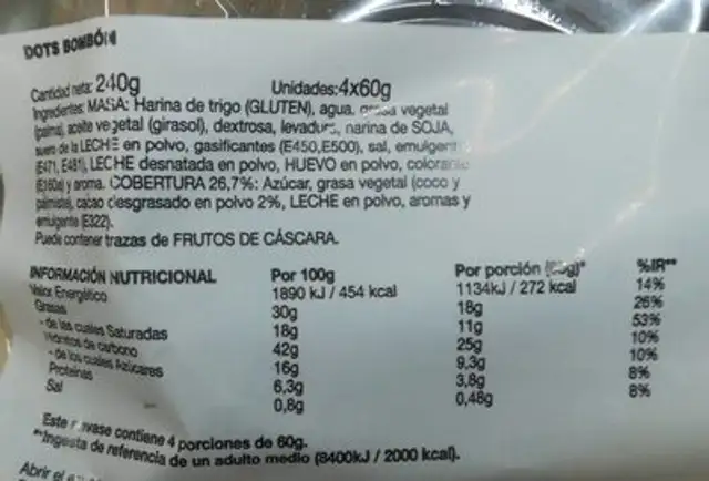 Donuts chocolate nutrition facts table