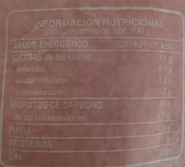 Pan 48% integral 5 uns nutrition facts table