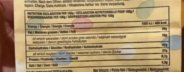 Popdots nutrition facts table