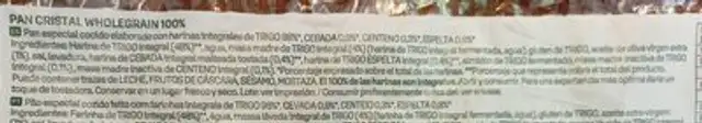 Pan integral Cristallino ingredients label