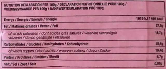Popdots filled strawberry nutrition facts table