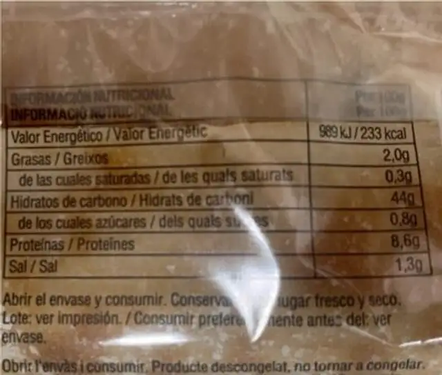 Flauta nutrition facts table