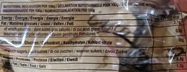 Pain burger nature nutrition facts table