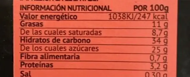 Tarta de Yogurt y frutas del bosque nutrition facts table