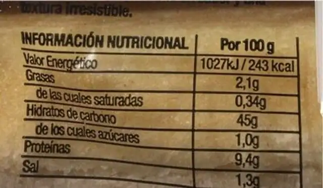 Cristallino 100%natural nutrition facts table