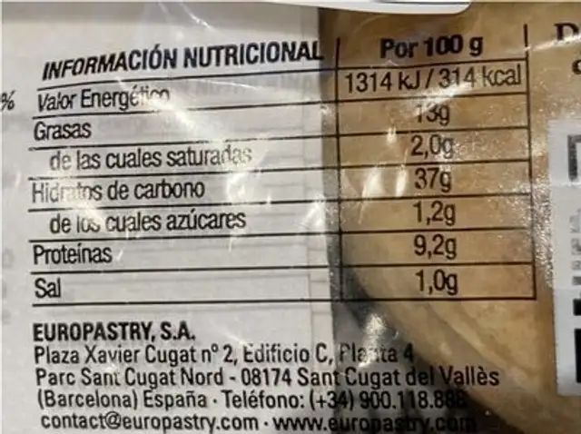Bagel Integral nutrition facts table