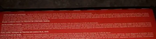 Dots Navidad nutrition facts table