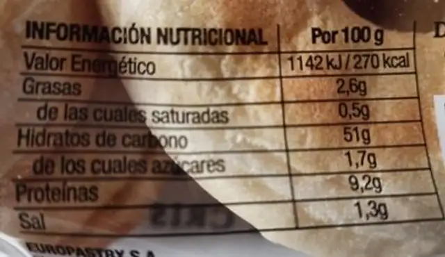 Bagel Cristal nutrition facts table