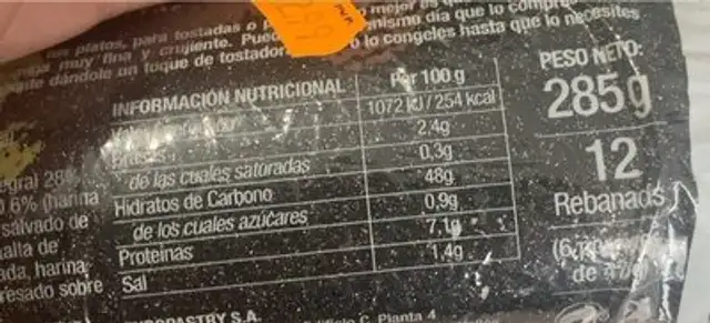 Cristalino 100% natural integral 50% nutrition facts table