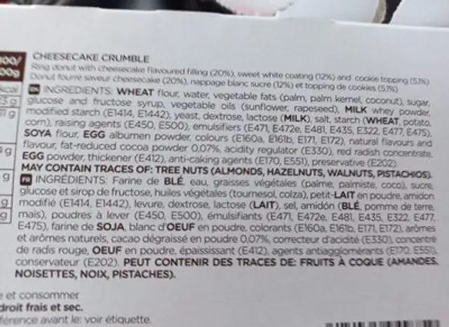 Cheesecake Crumble Donut ingredients label