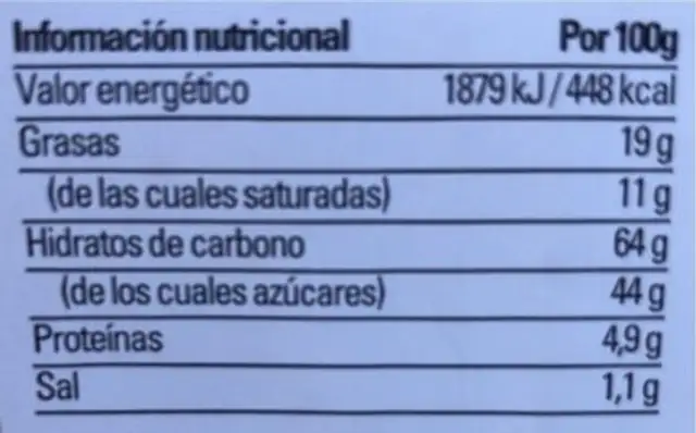 Cookie con chips de chocolate con leche nutrition facts table