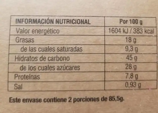 Berlidots frutos del bosque nutrition facts table