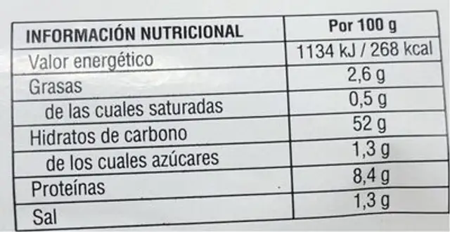 Media baguette cristalina nutrition facts table