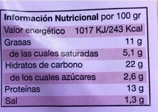 Pizza fina jamón cocido y queso cheddar nutrition facts table