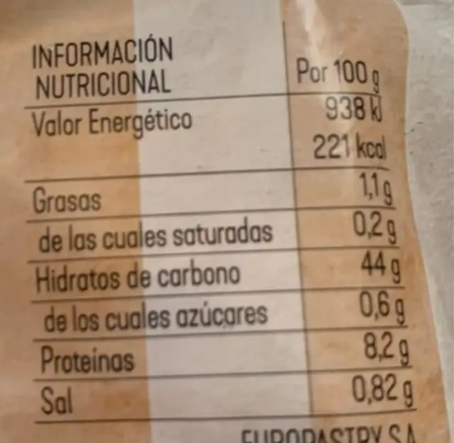 Pan de molde tres espeltas nutrition facts table