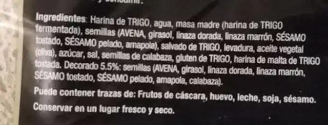 Pan campestre con cereales nutrition facts table