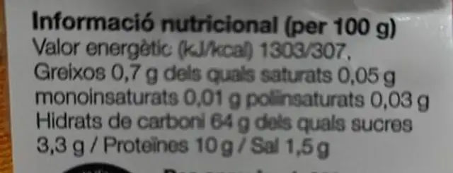Baguette Massa mare nutrition facts table