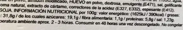 Tarta zanahoria nutrition facts table