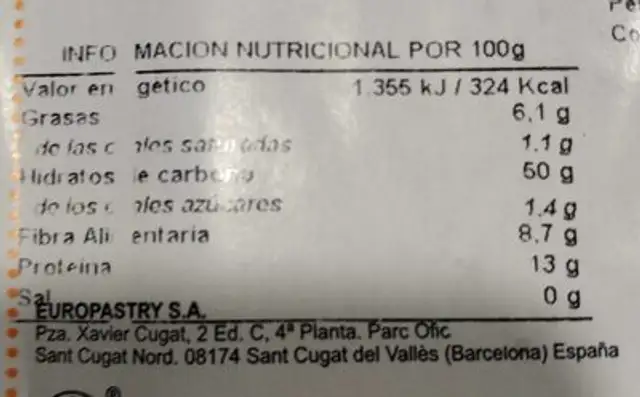 Kornspitz nutrition facts table