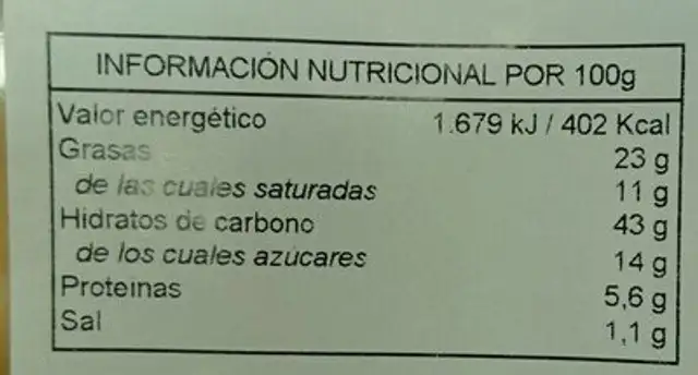 Dots natural nutrition facts table