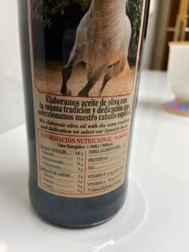 Aceite de oliva virgen extra nutrition facts table
