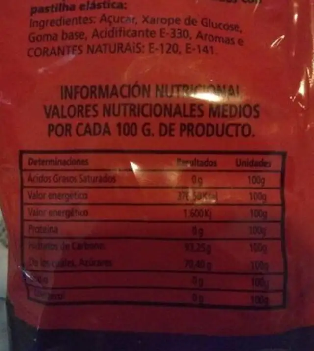 Super vampiro nutrition facts table
