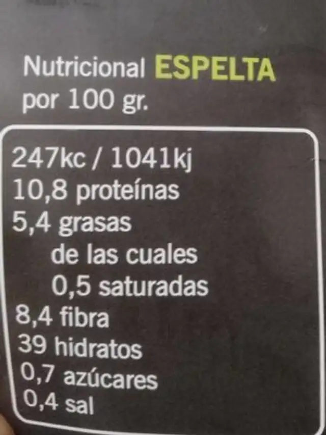 FIT ESPELTA nutrition facts table