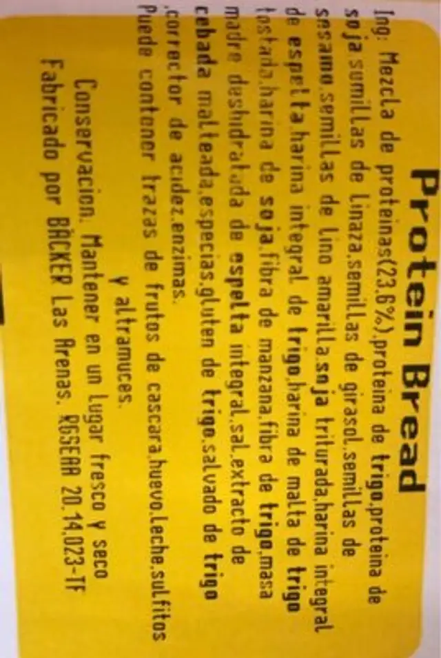 Pan proteico nutrition facts table