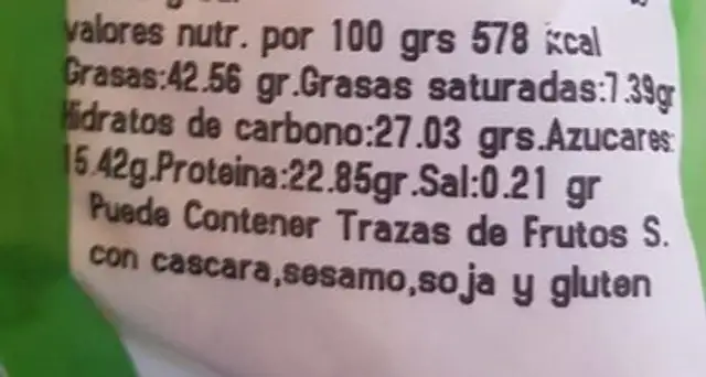 Pipo Frutos secos nutrition facts table