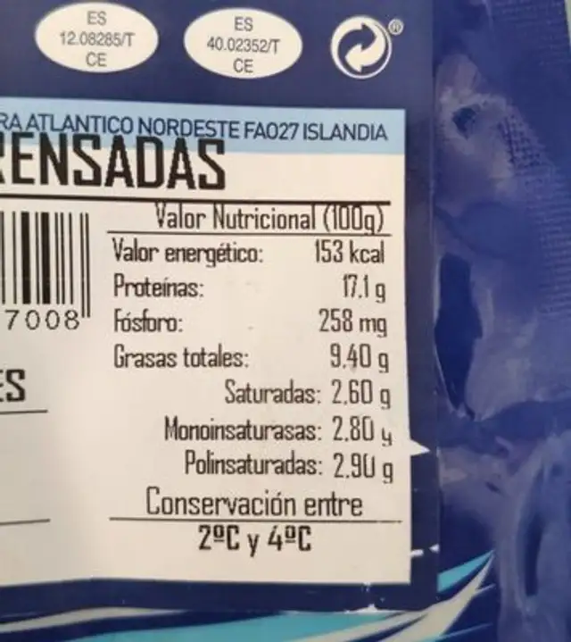 Sardinas prensadas nutrition facts table