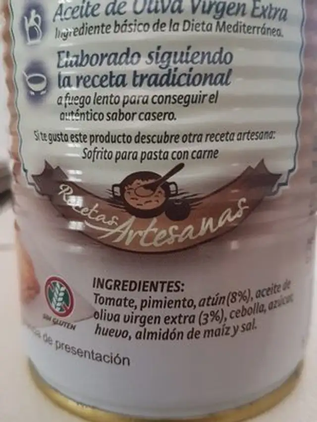 Para Empanadas Con Atún ingredients label