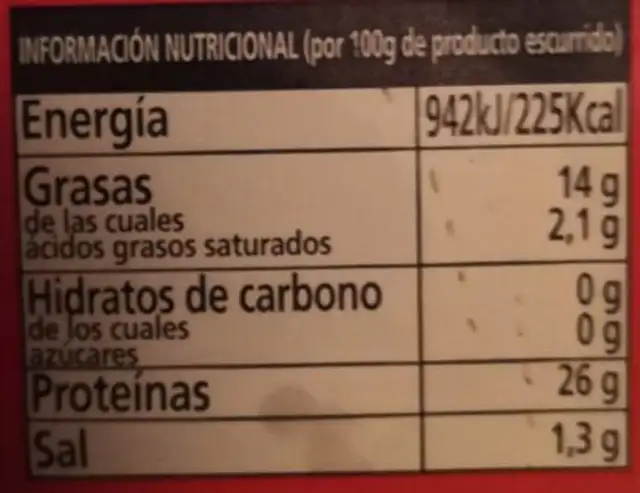 Lomos de bonito del norte nutrition facts table