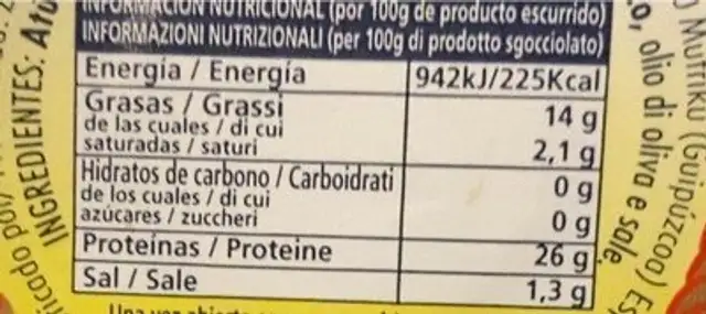Filet De Thon Germon nutrition facts table