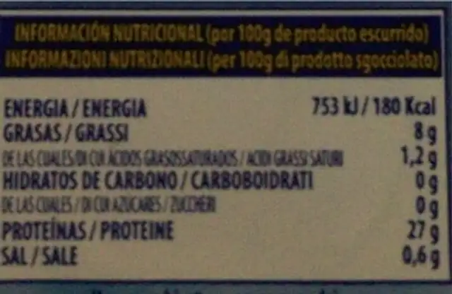 Bonito del norte en escabeche nutrition facts table