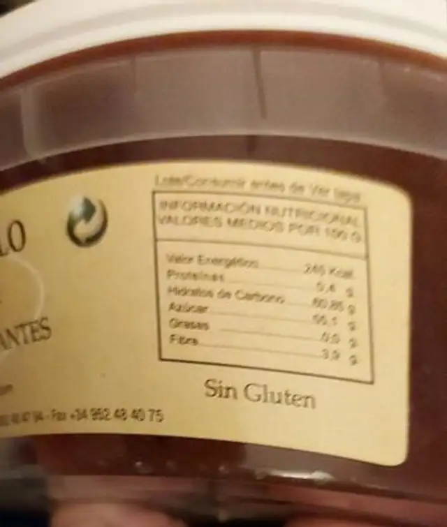 Carne de membrillo nutrition facts table