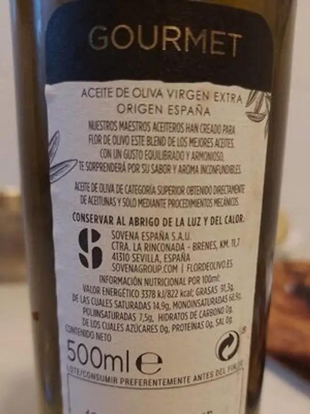 Aceite de oliva virgen extra nutrition facts table