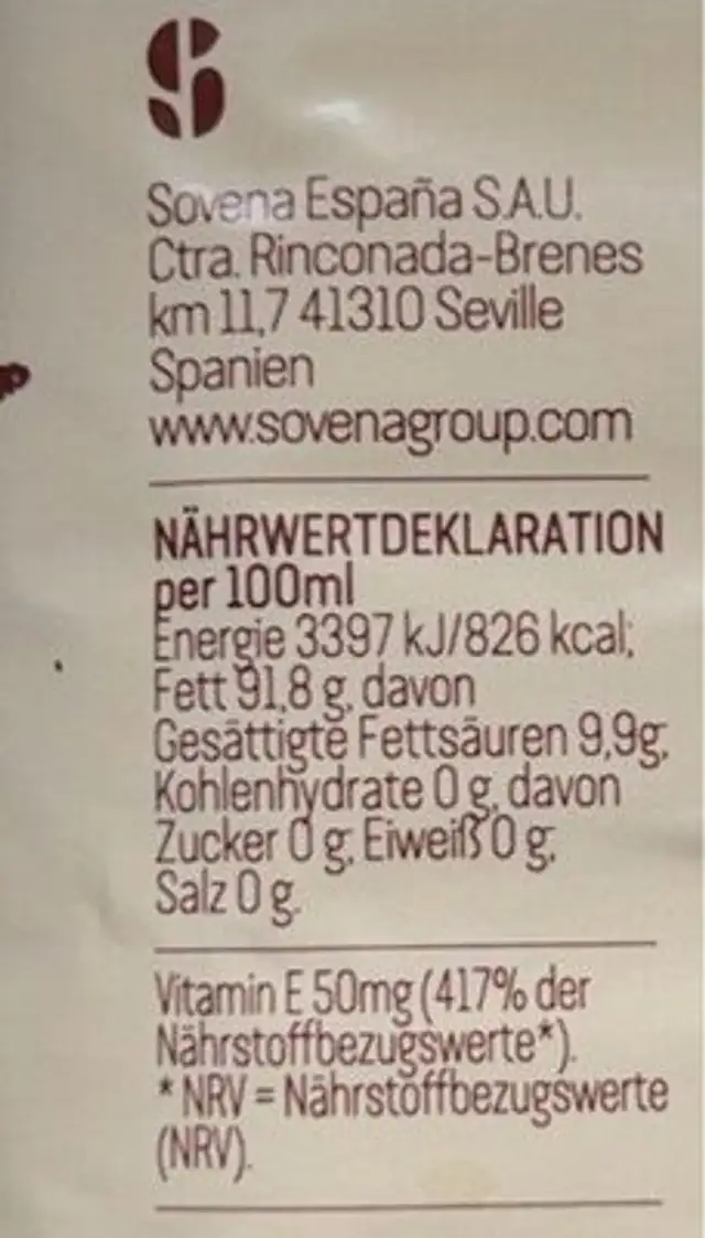 Sonnenblumenöl nutrition facts table