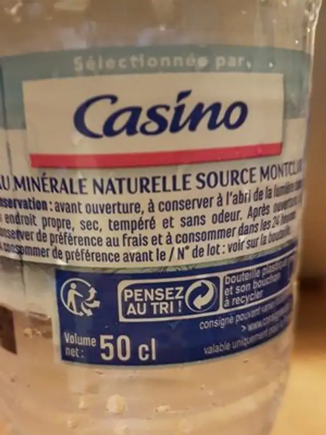 EAU MINERALE ingredients label