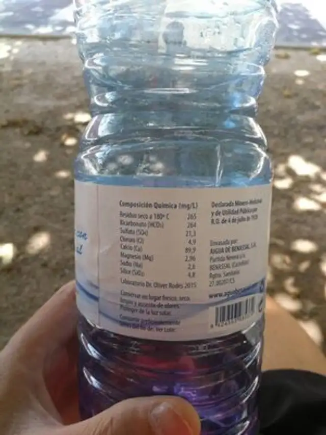 Agua de Benassal ingredients label