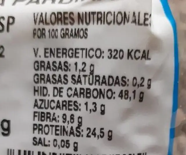 Lenteja pardiña nutrition facts table