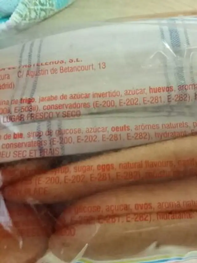 Bizcochos Soletilla ingredients label