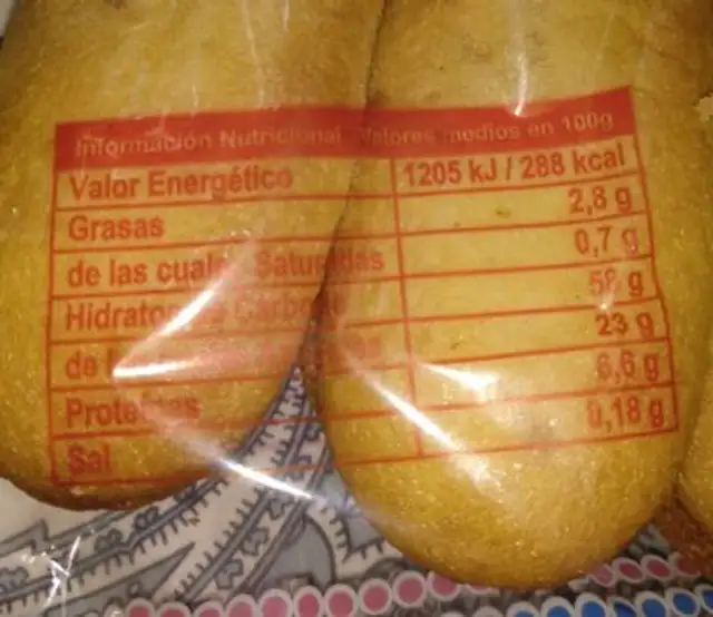 Bizcochos Soletilla nutrition facts table