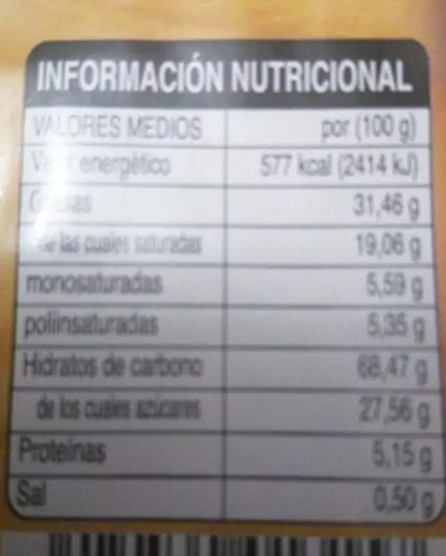 Palmero Chocolate nutrition facts table
