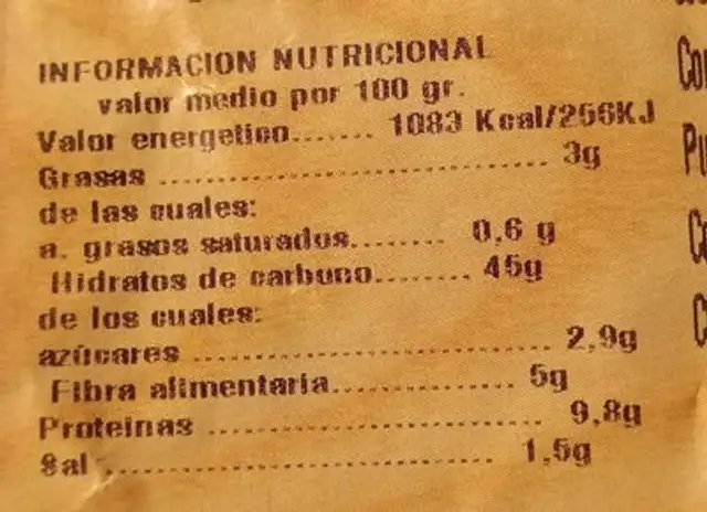 Mollete artesano nutrition facts table