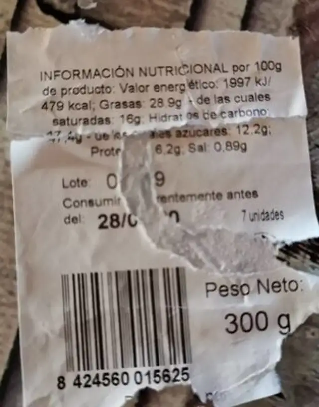 Croissant rayado nutrition facts table