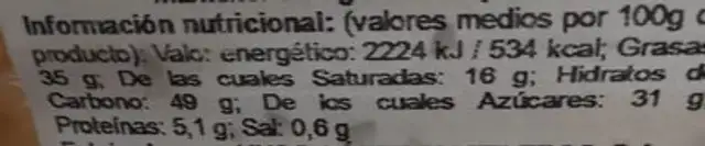 Croissant granillo choco nutrition facts table