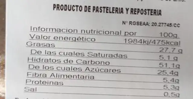 Roscas fritas nutrition facts table